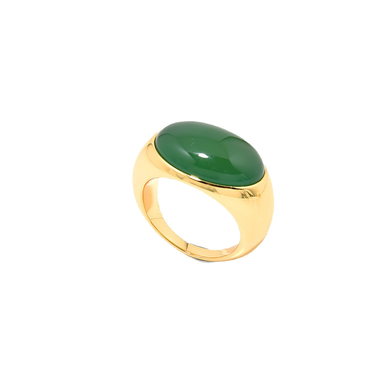 Monica Modern S925 Silver Gold-Plated Oval Natural Agate Niche Ring