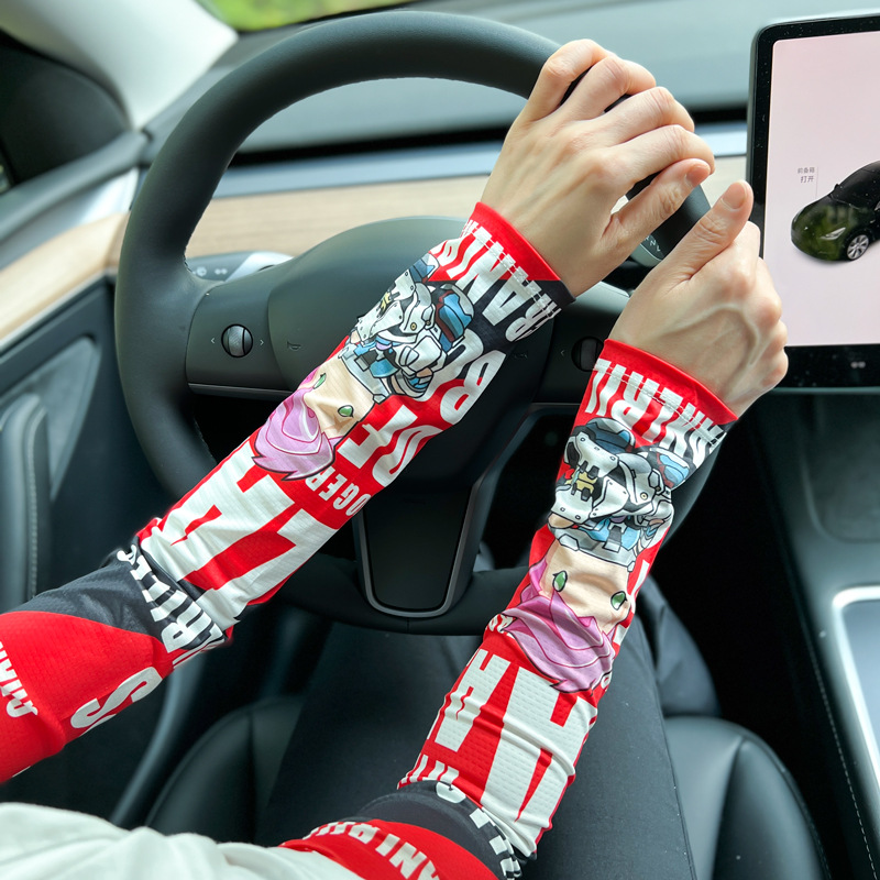 Summer driving riding motorcycle motorcycle fishing sun protection ice silk hand sleeve gloves men and women arm tattoo flower arm