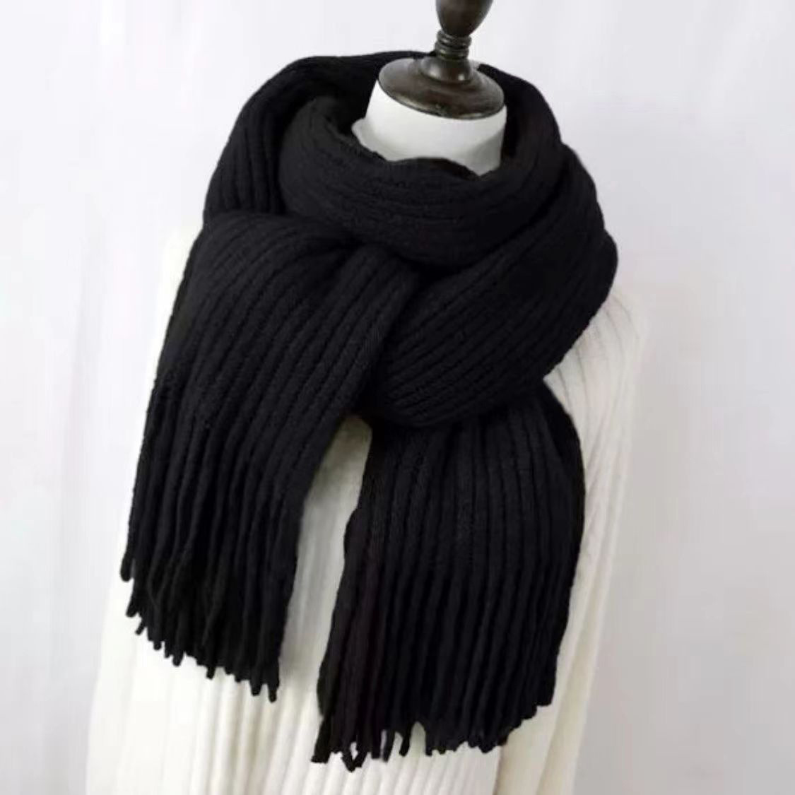 Winter long neck scarf women simple tassel shawl outer cardigan imitation cashmere windproof warm solid color scarf