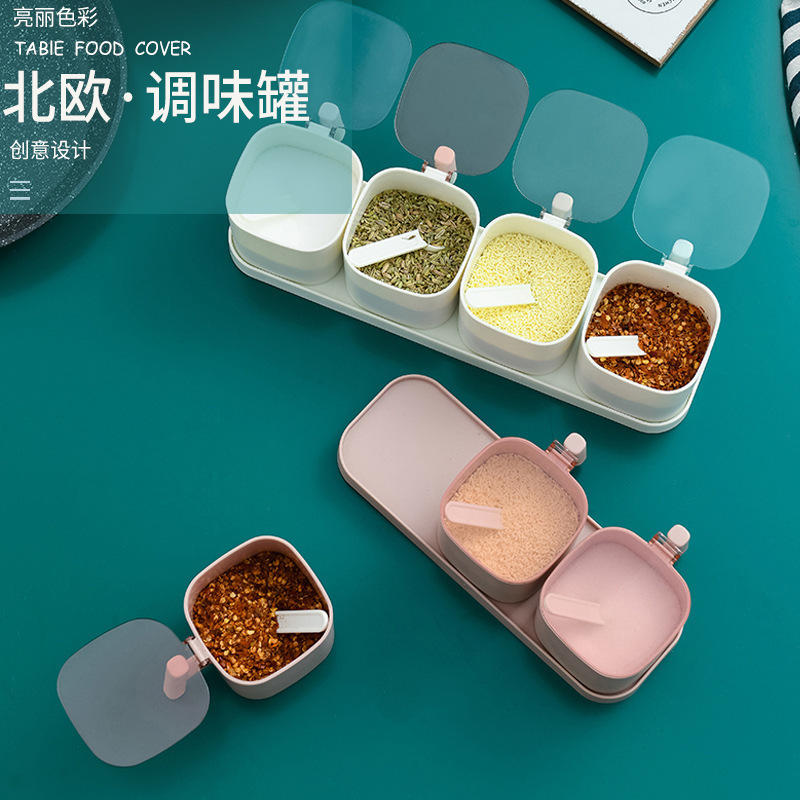 kitchen combination seasoning box seasoning jar kitchen supplies with lid salt jar seasoning household with spoon storage box