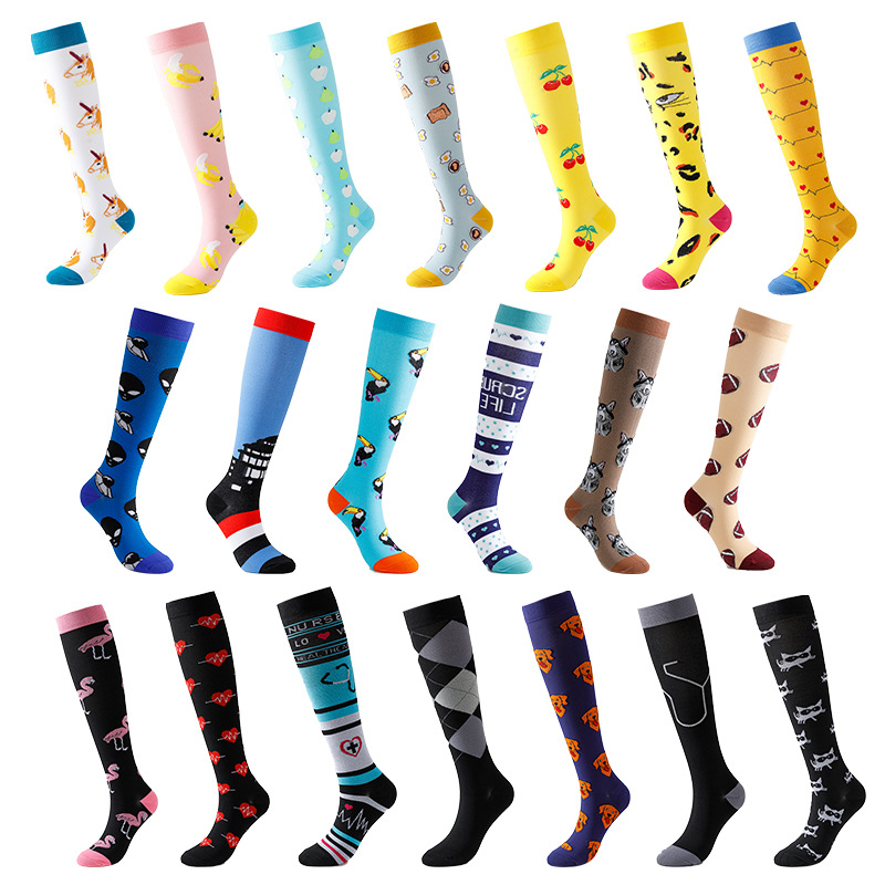Amazon Cross-Border Spot More Than 200 Styles, Fashionable Long-Tube Men's and Women's Pressure Sports Socks, Sports and Outdoor Compression Socks