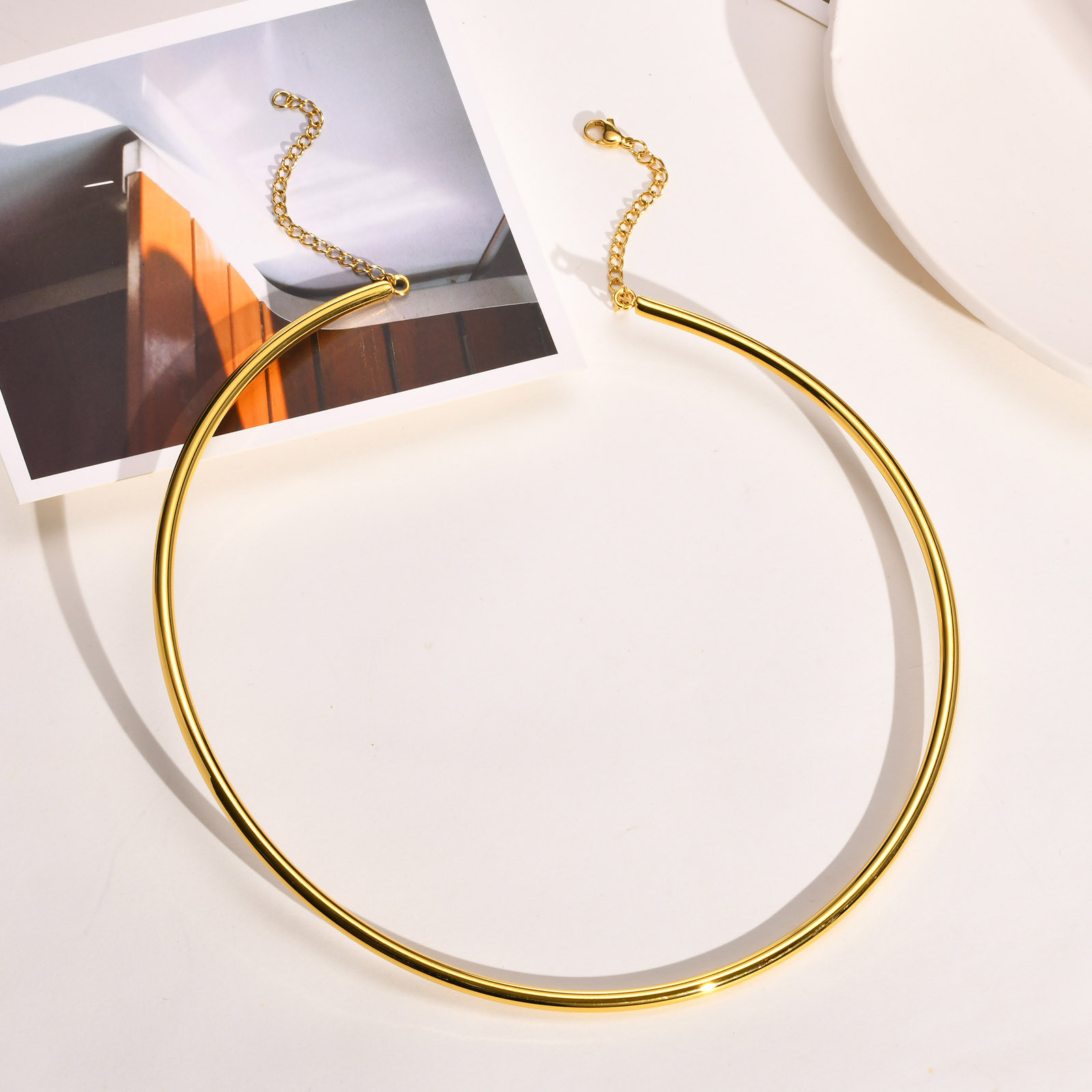 Huanmu Accessories Gold Collar Electroplated 18K Gold Stainless Steel Simple Necklace Women's Accessories