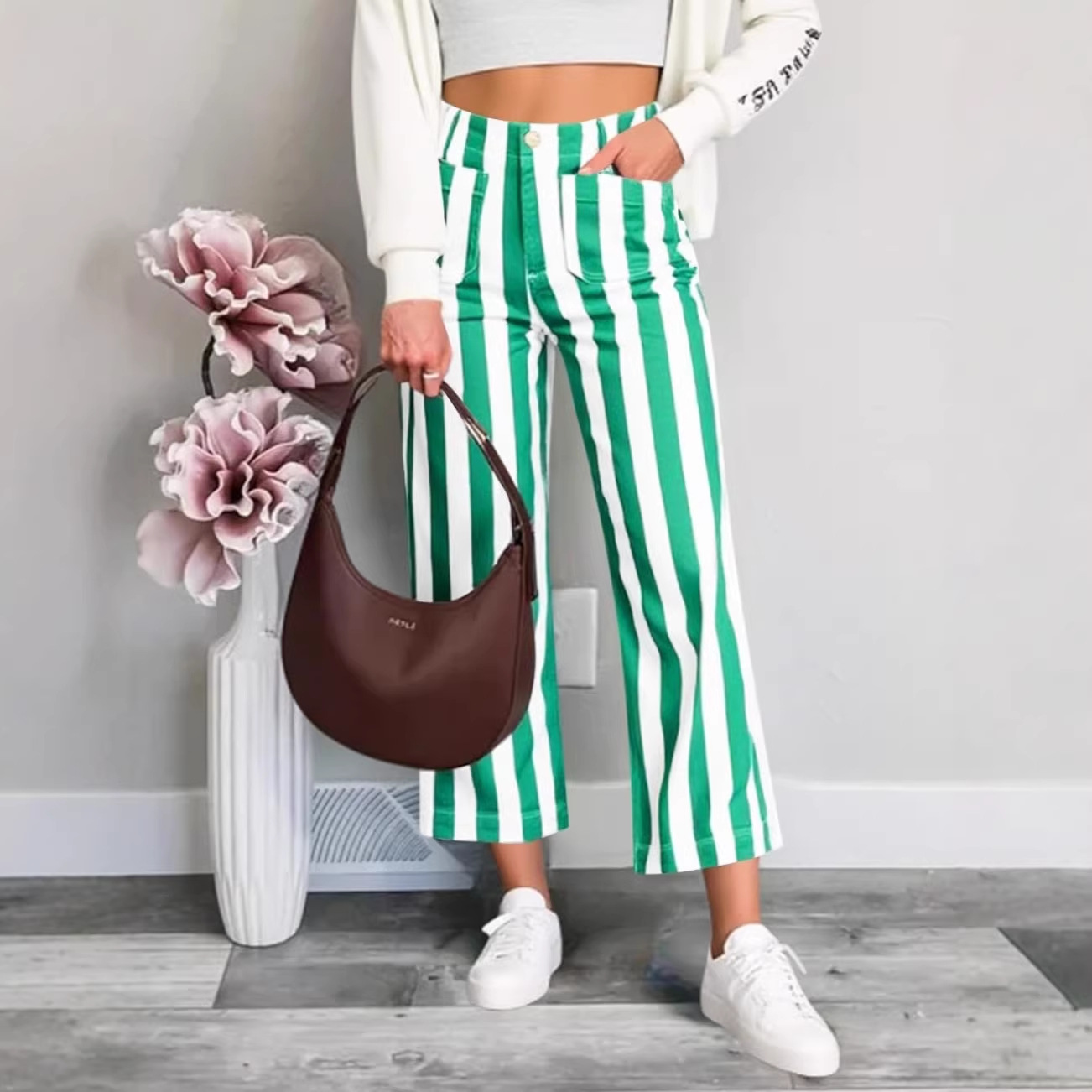 2026 Independent Station New Summer Striped Print Casual Women's Jeans