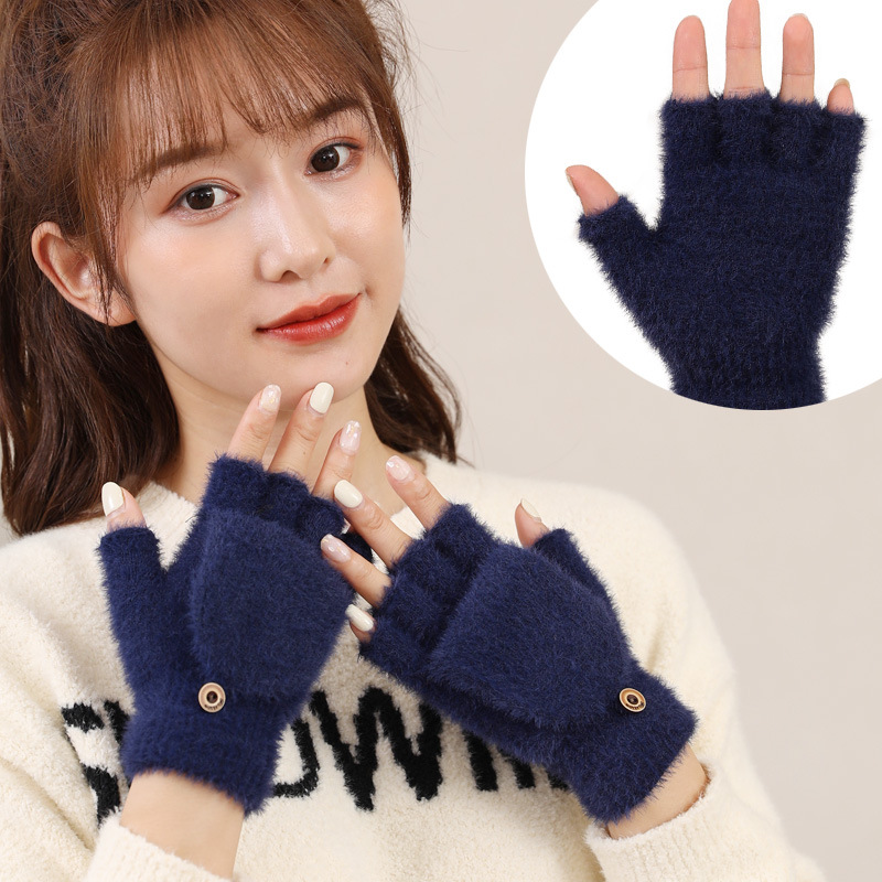Imitation Mink Fur Gloves Women Autumn Winter New Warm Anti-Cold Fleece-Lined Thickened Outdoor Flip-Top Magic Gloves