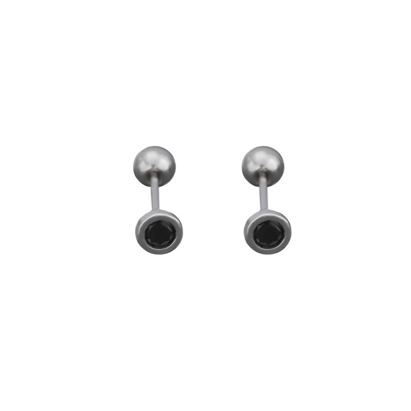 925 silver needle zirconium round bead threaded earring for men single ear bone nail simple ear decoration