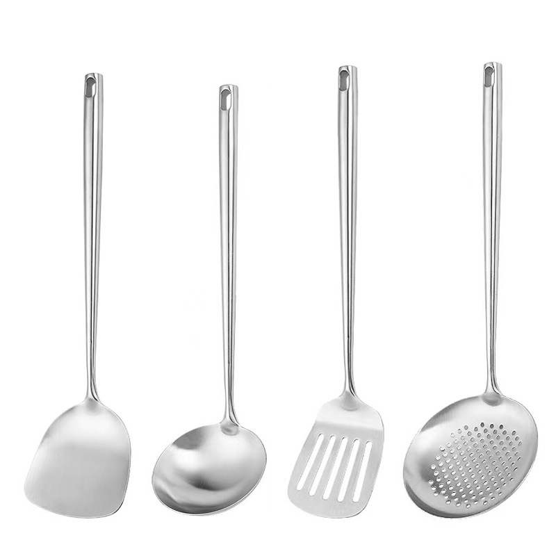 Stainless Steel Kitchen Utensils Thickened Spatula Frying Spoon All Steel Slotted Spoon Frying Spatula Chef Kitchen Anti-Scald Soup Spoon Non-Stick Pan