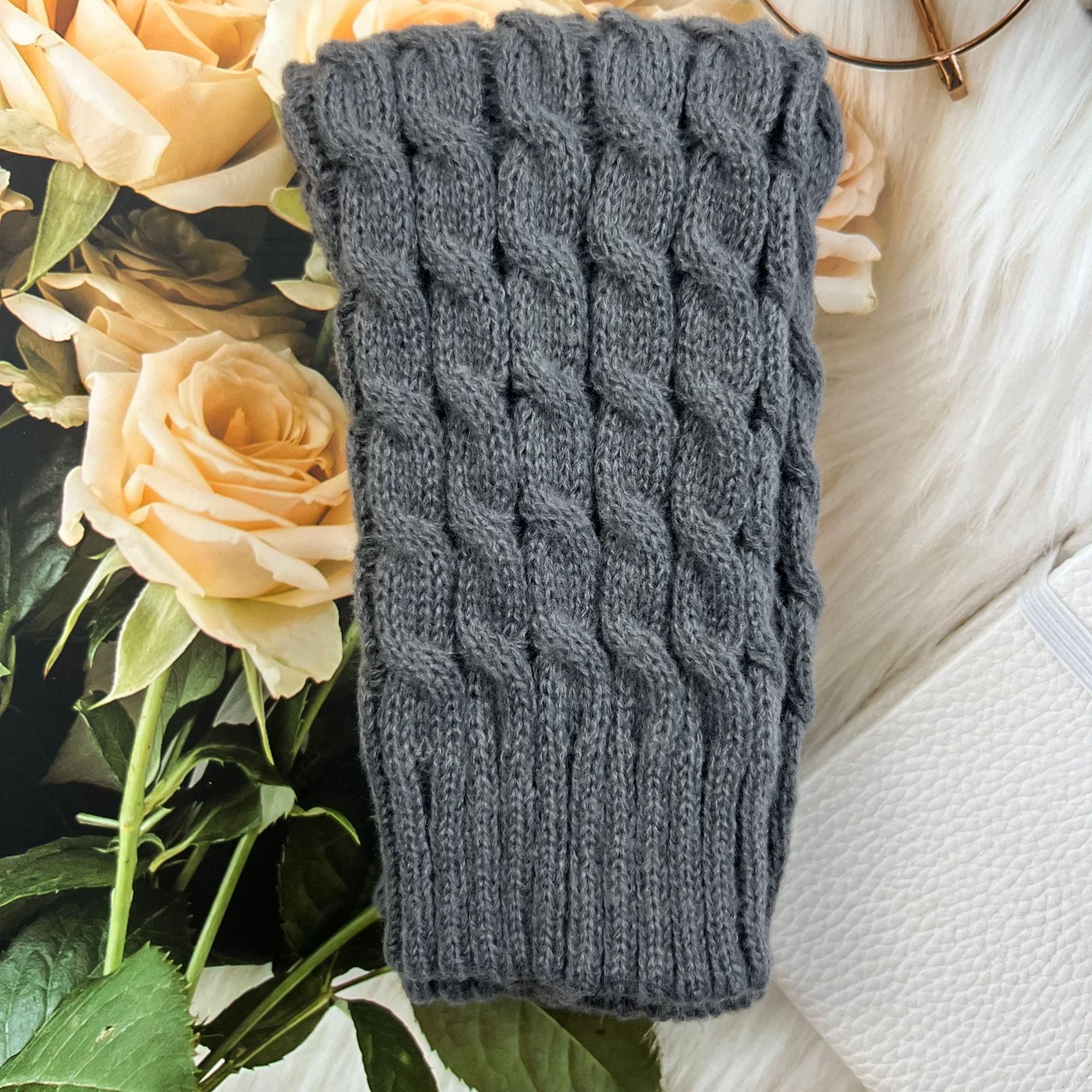 Cable Knit Sock Cuff Women Autumn Winter Solid Color Knit Leg Warmers Coffee Color Yarn Stacked Socks Y2K Leg Warmers
