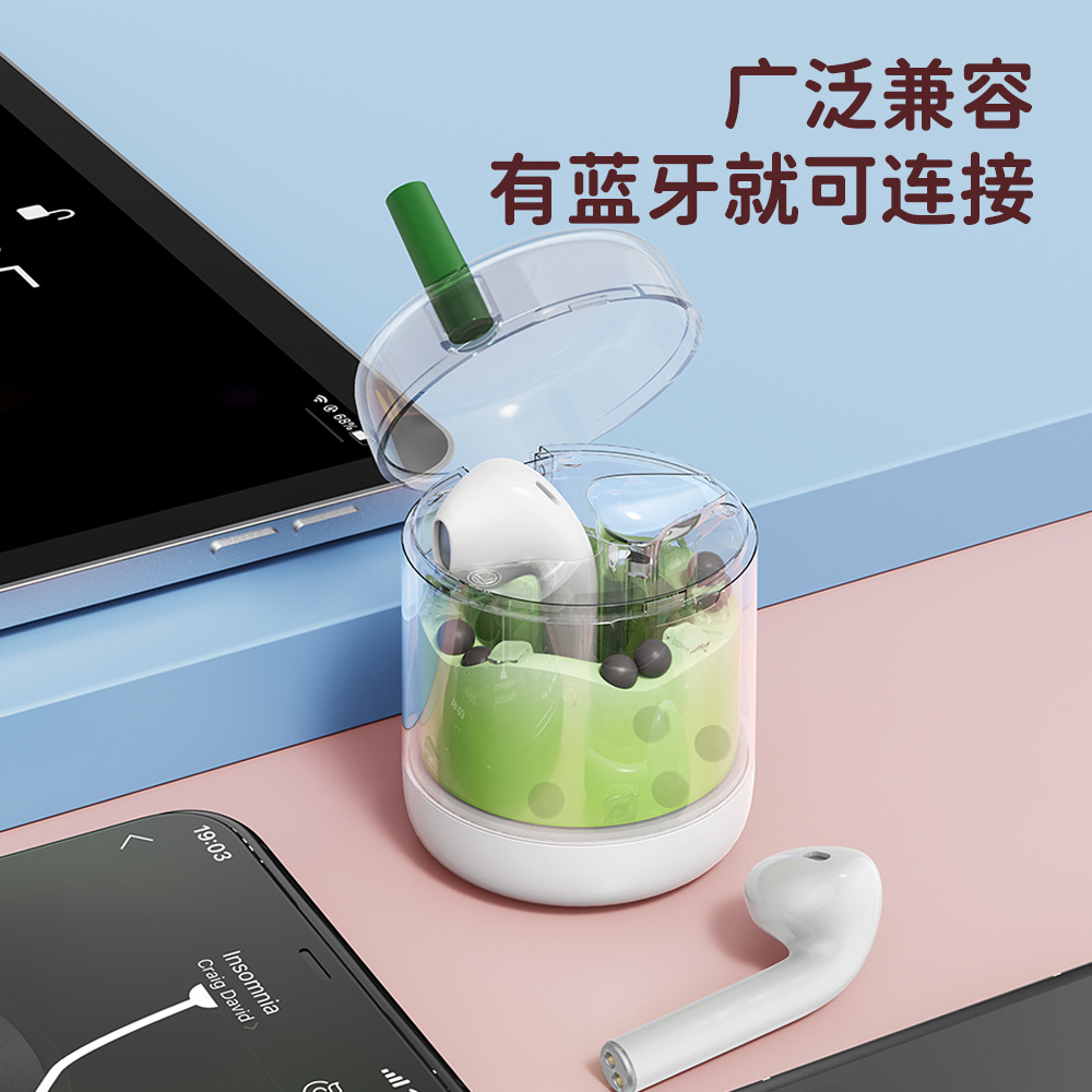 Xiqier HP1311 Transparent Colorful Bluetooth Earphone Oil Flow Sand Milk Tea Cup Bluetooth Earphone