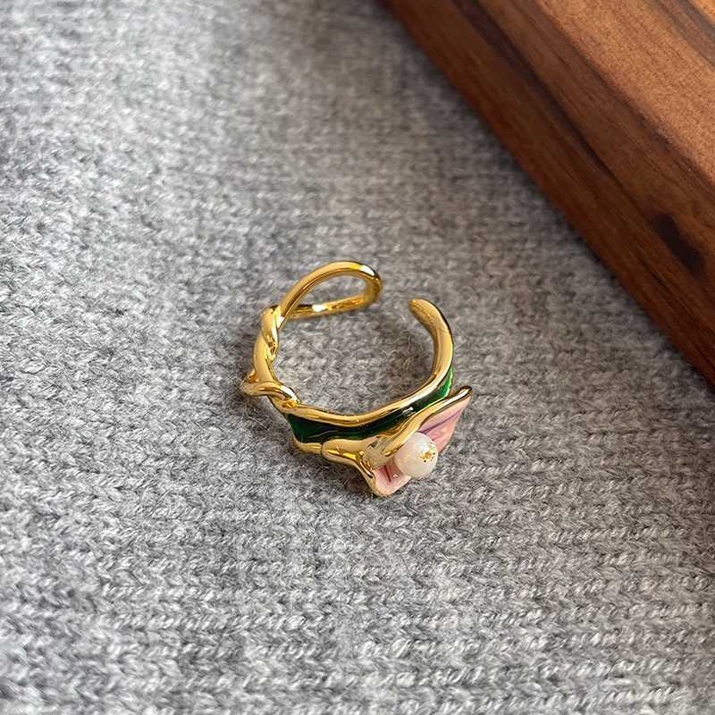 NALA Painted Drip Glaze Freshwater Pearl Ring Hand Jewelry Ring Women Open Delicate