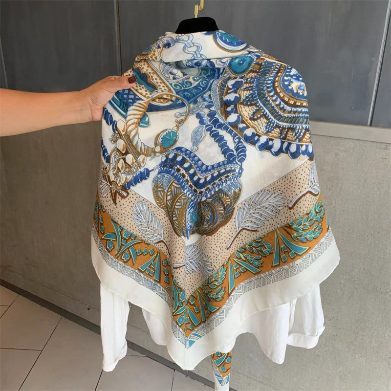 130cm cotton-linen large square scarf for women, summer air-conditioned room outer layer large shawl, spring and autumn thin new sunscreen scarf
