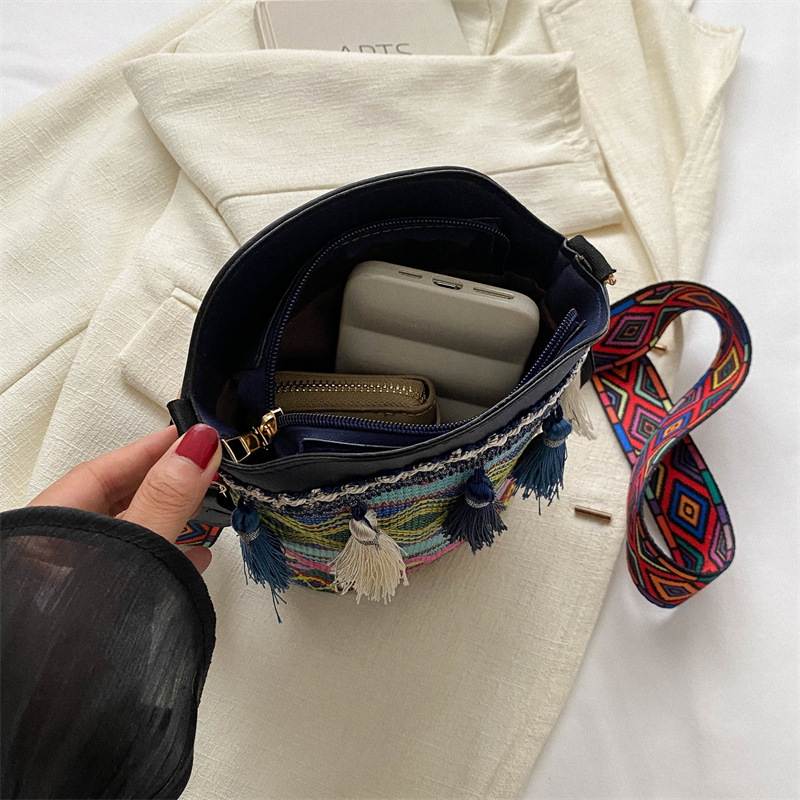 Ethnic Style Fringe Bucket Bag 2026 New Chinese Style Bag Woven Single Shoulder Crossbody Bag