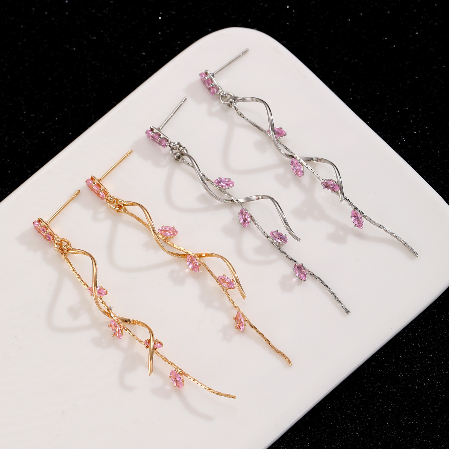 Long Zircon Tassel Earrings Women Twisted Stud Earrings Ear Decor