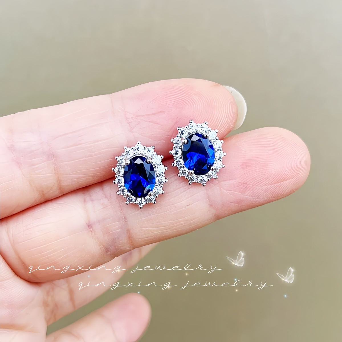 Lady Diana Pigeon Egg Ear Studs Royal Synthetic Sapphire Spinel Red Corundum Ear Jewelry