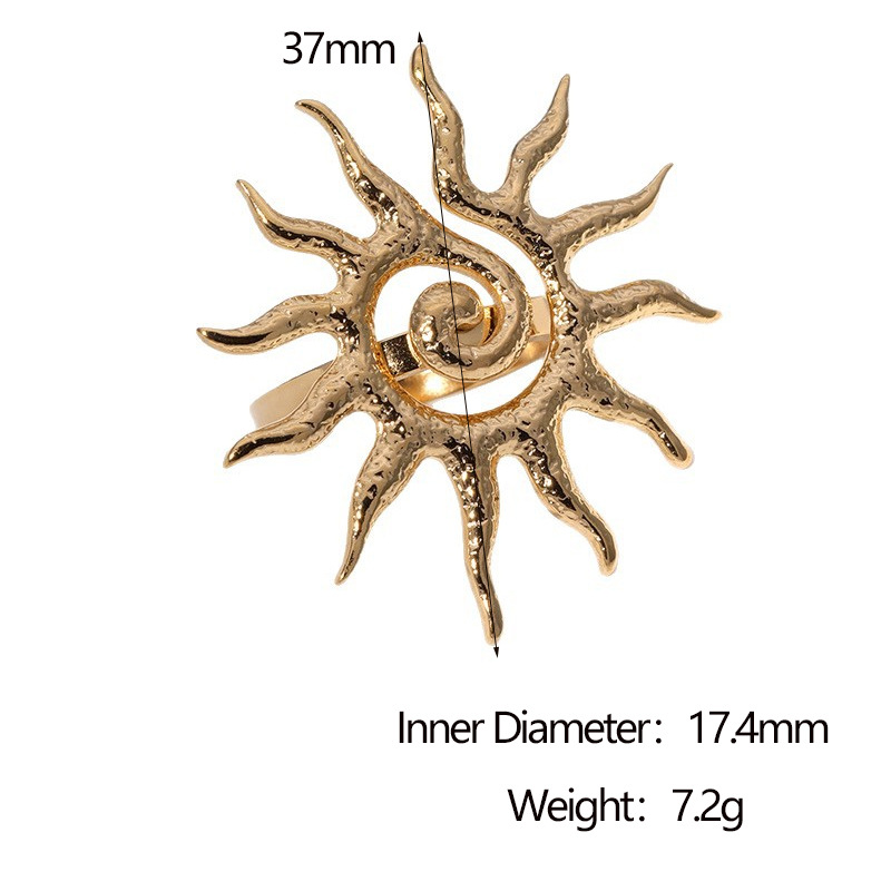 Stainless steel open sun ring 18K gold-plated hand jewelry