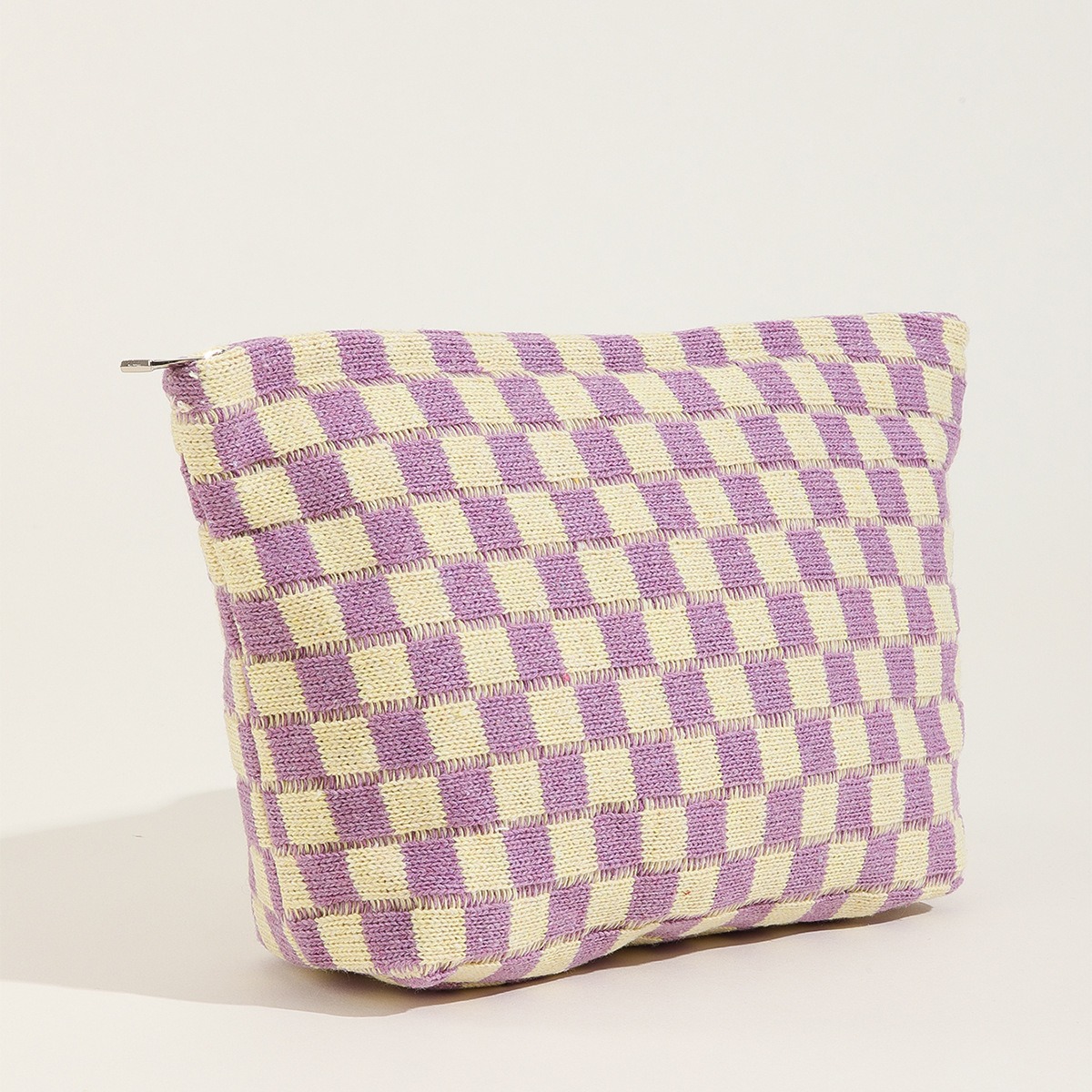 New Large Knitted Checkered Cosmetic Bag Large Capacity Pencil Case Knitted Storage Bag Portable Toiletry Bag