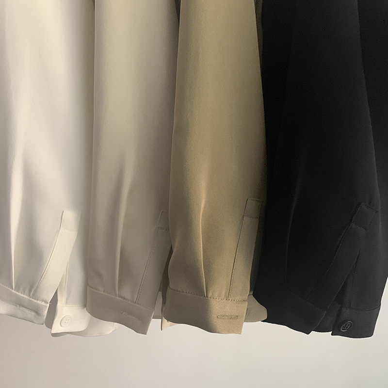 Heavyweight silk three-quarter sleeve shirt, simple high-quality commuting OL short blouse for women