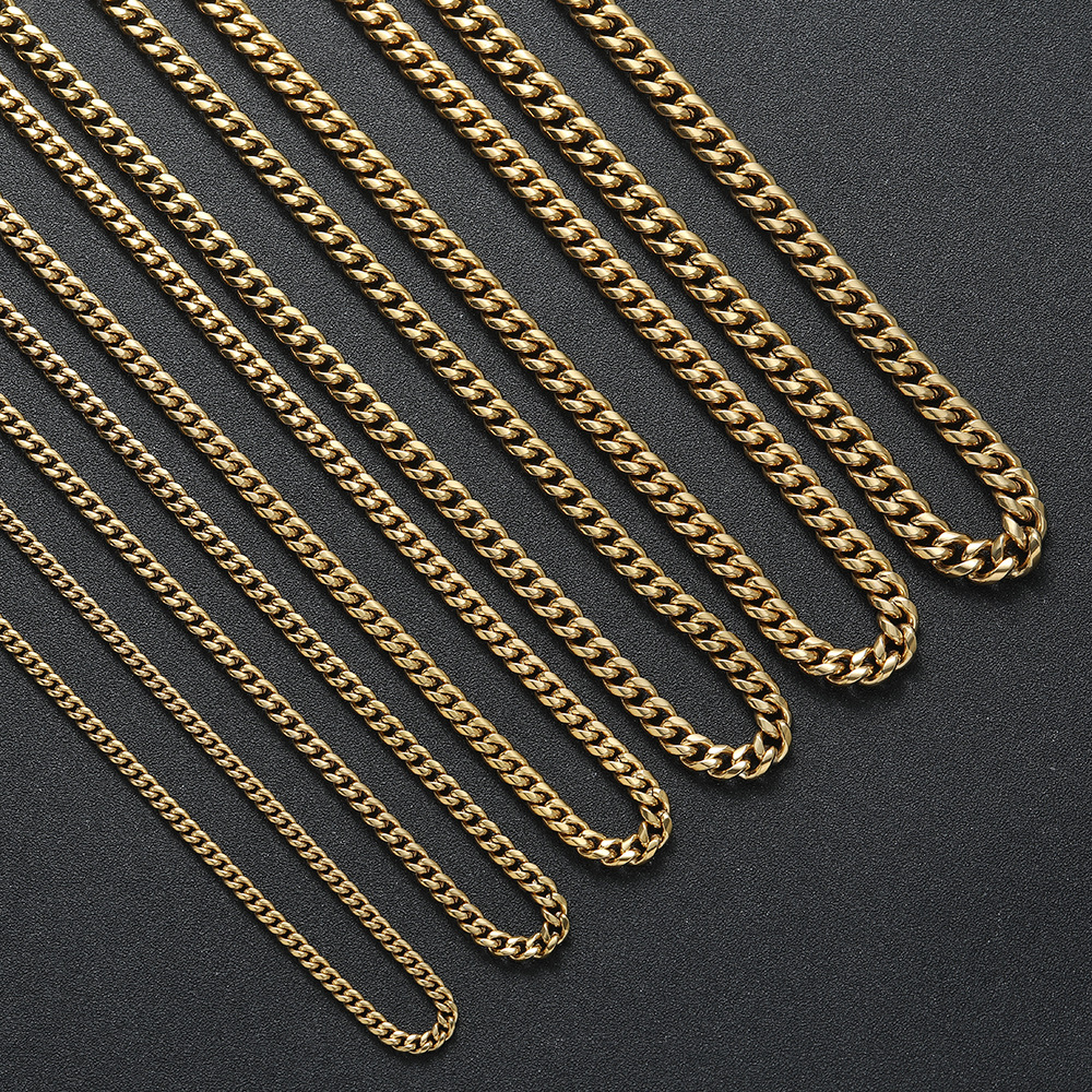 4mm 5mm 6mm 7mm 8mm 9mm stainless steel round polished Cuban chain men's smooth Cuban necklace