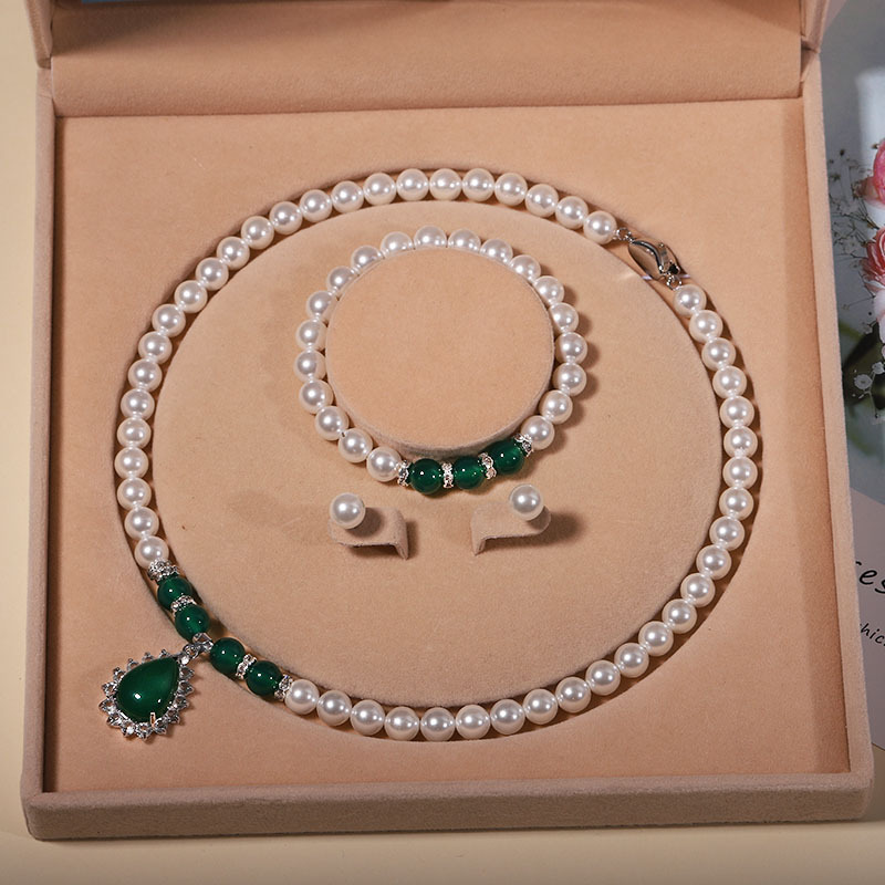 Natural Shell Bead Pearl Necklace Pearl Necklace for Women Three-Piece Set Gift Box Accessories Mother's Day Gift