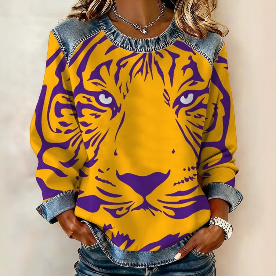 2025 Autumn Winter Women's New Animal Lion Tiger Print Women's Round Neck Sweatshirt