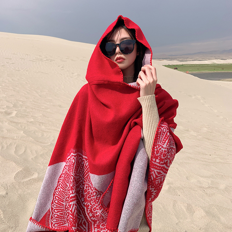 Hat Knit Cape Women Woven Warm Double-Sided Shawl Autumn Winter New Air Conditioning Shawl
