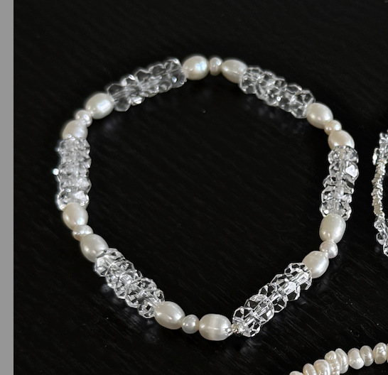 Cool feeling summer natural freshwater pearl flash spirit cut white crystal all solid silver crushed silver bracelet for women