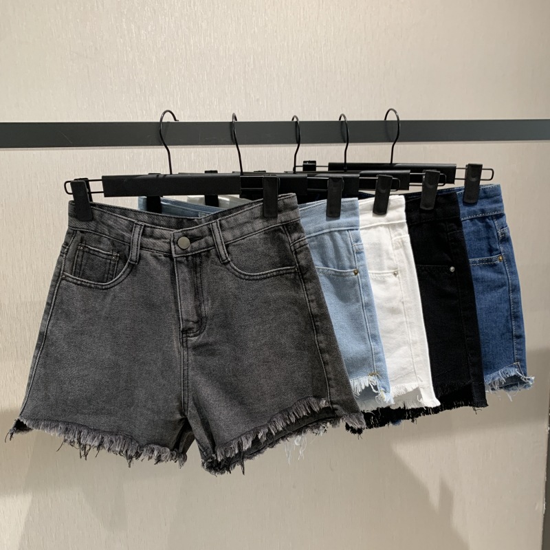 Summer New Denim Shorts Women High-Waist Loose Frayed Straight-Leg Wide-Leg Hot Pants
