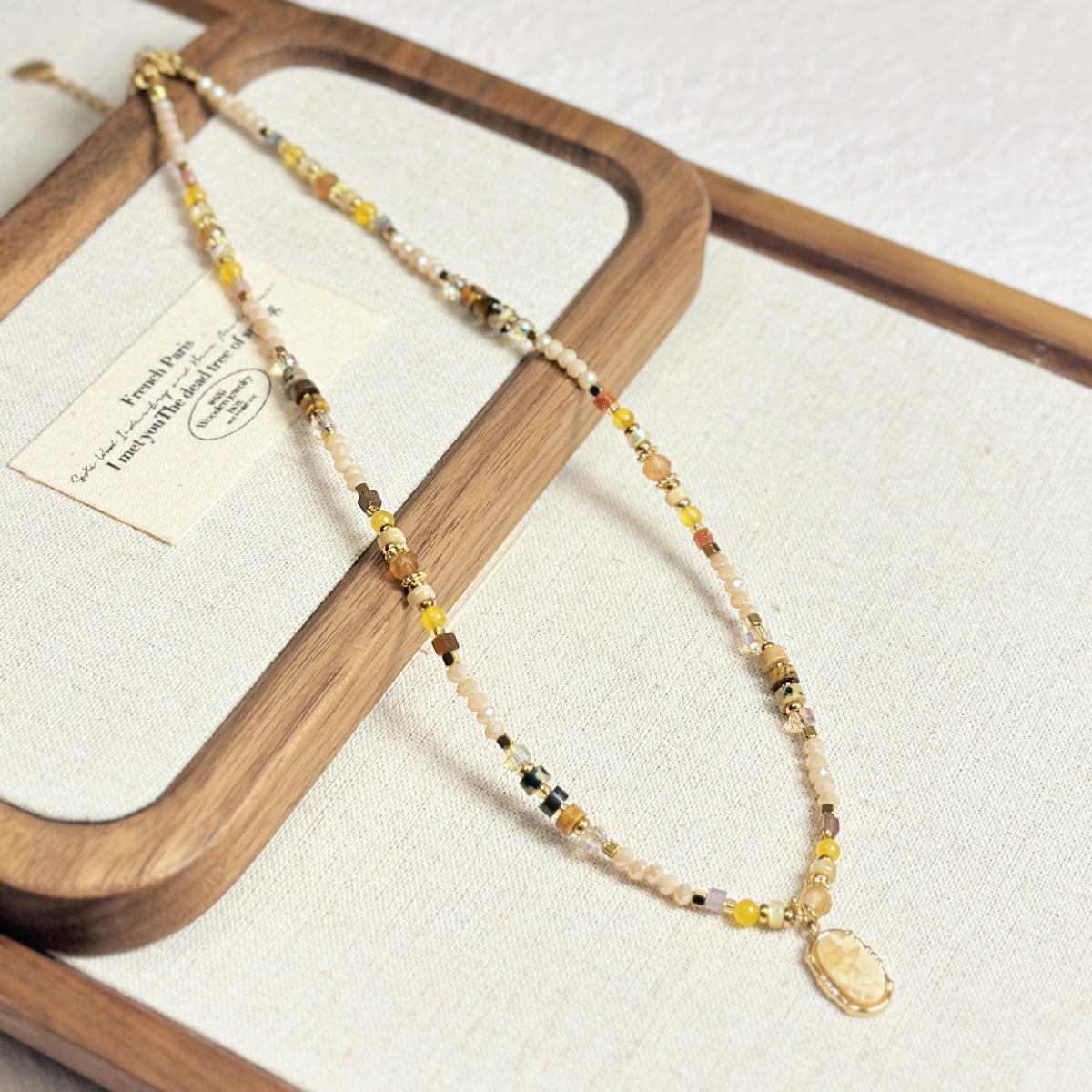 Natural Stone Beaded Pendant Necklace Women New Collarbone Chain Necklace