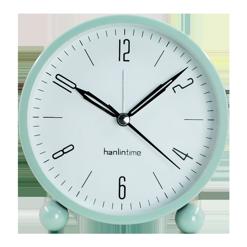 Modern Simple Digital 4-inch Round Metal Alarm Clock Desk Clock Silent Sweep Second Night Light Clock