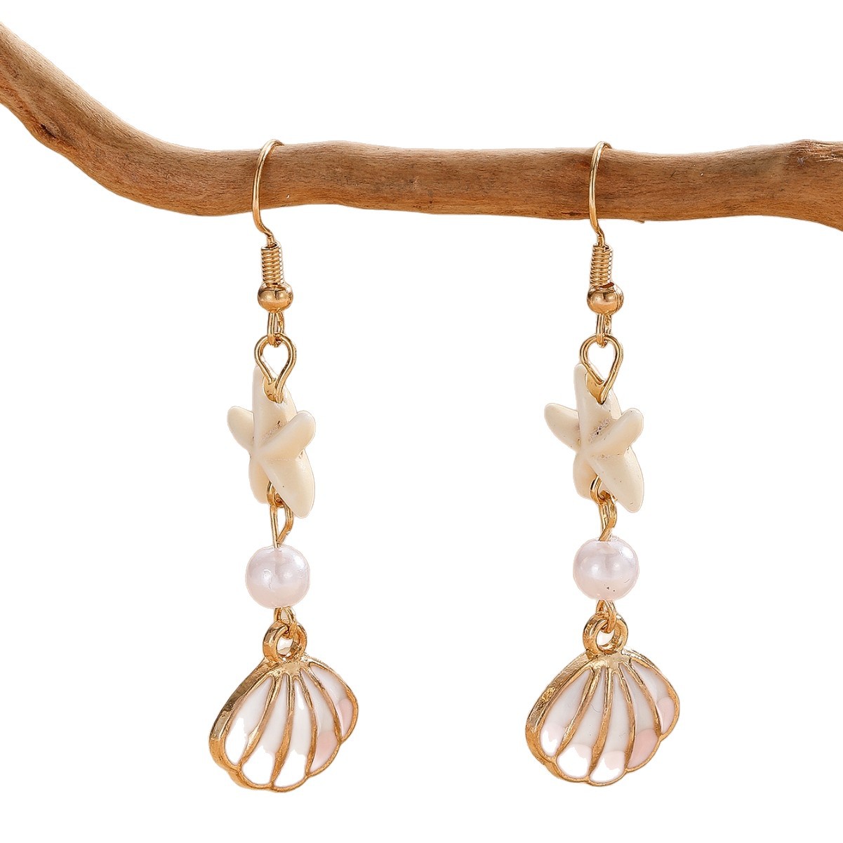 Ocean Style Pearl Starfish Shell Pendant Earrings Simple Turquoise Earrings Women
