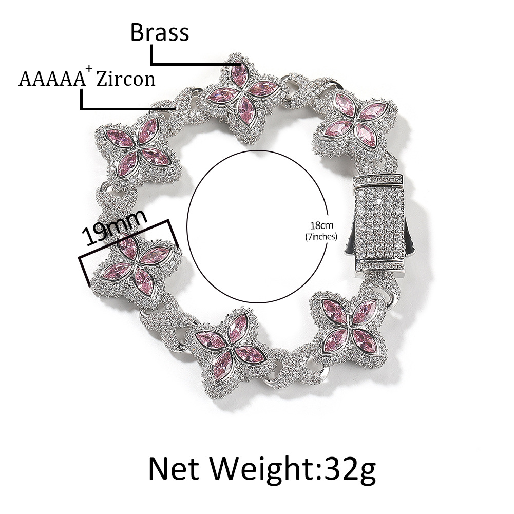 Hip Hop Rap Chain Infinite Four-Leaf Clover Bracelet Cool Badass 5A Zircon Color Necklace Accessories