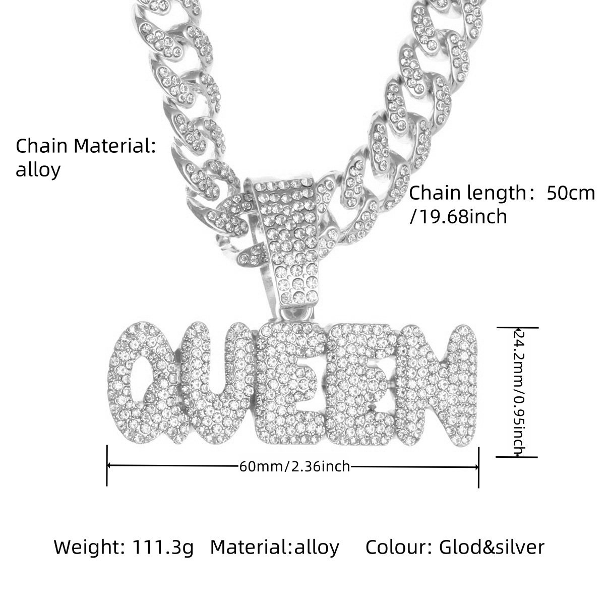 银色Queen吊坠项链