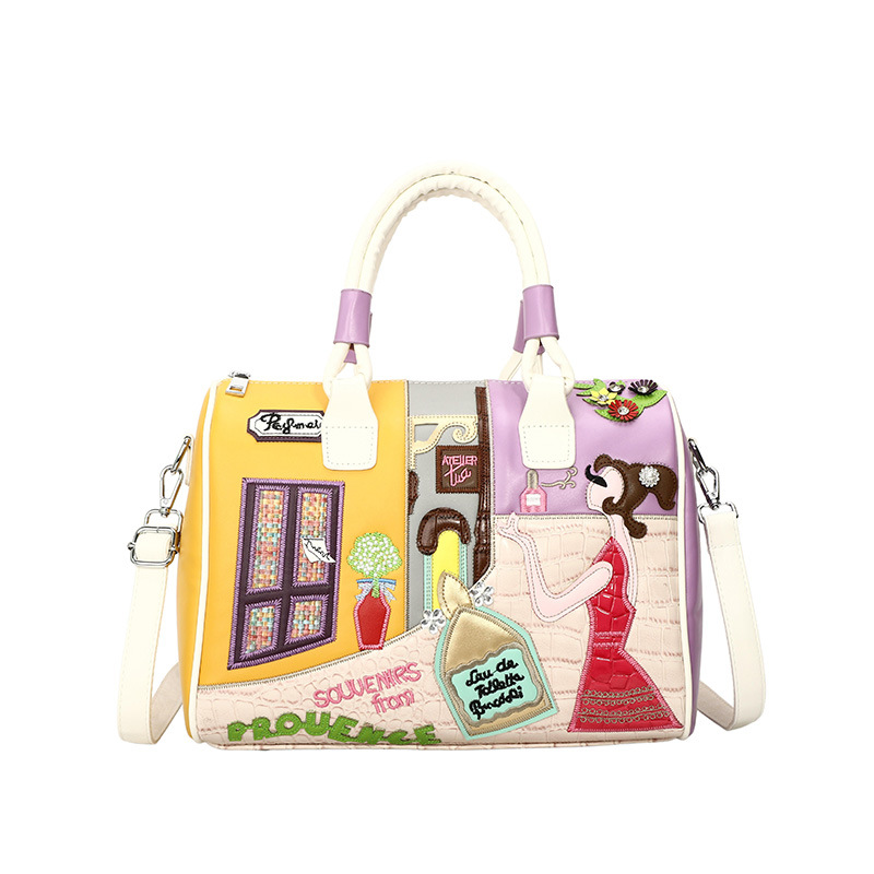 Large Capacity Handheld Boston Bag 2025 New Niche Embroidery Patch Commuter Shoulder Crossbody Bag