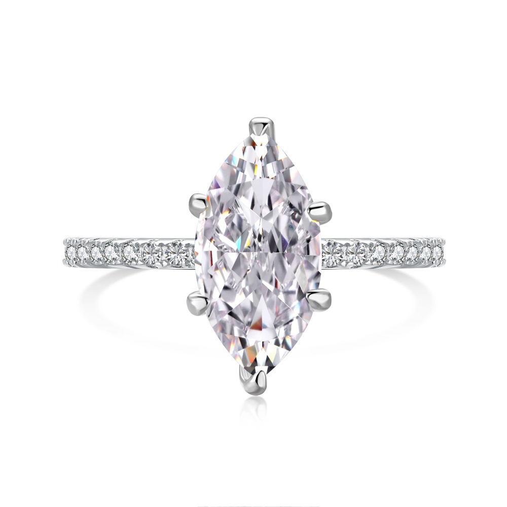 Small S925 sterling silver ring for women, radiant ice-cut 8A zircon high-carbon diamond imitation diamond ring