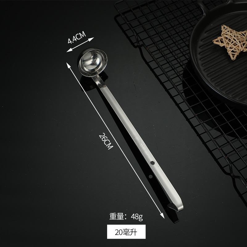 Stainless steel with hook measuring spoon long handle with scale gram spoon milk tea measuring spoon ounce juice spoon quantitative soup spoon