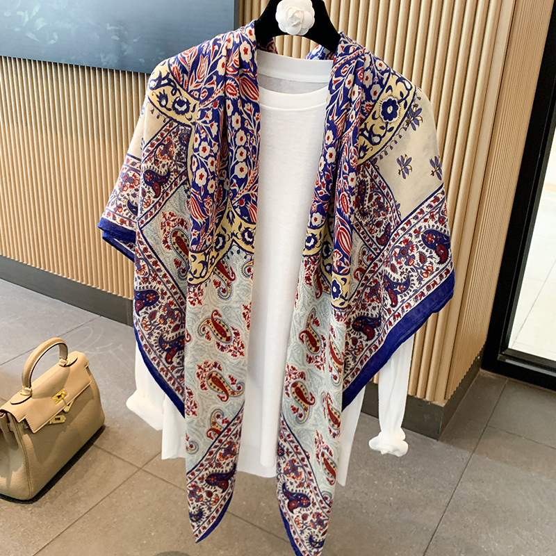 130cm cotton-linen large square scarf for women, summer air-conditioned room outer layer large shawl, spring and autumn thin new sunscreen scarf