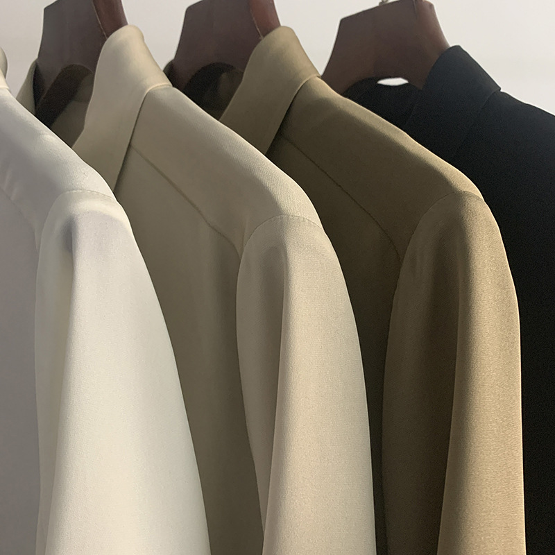Heavyweight silk three-quarter sleeve shirt, simple high-quality commuting OL short blouse for women