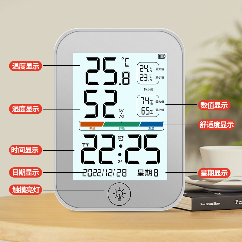Smart Large Screen Digital Electronic Thermometer Hygrometer Home Desktop Dry Wet Thermometer Hangable and Standable