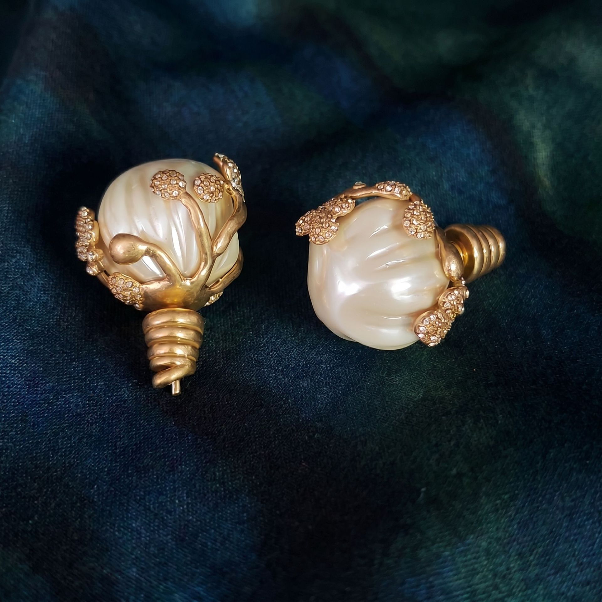 Brass inlaid baroque pearl bud earring ring set 2024 autumn winter baroque pearl