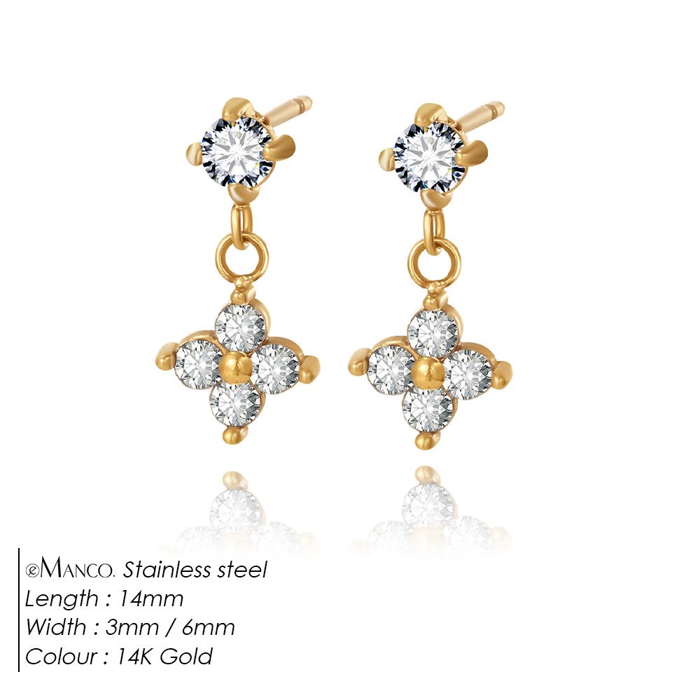 eManco Zircon Four-Leaf Clover Flower Ear Studs Women's Simple Zircon Flower Pendant Daily