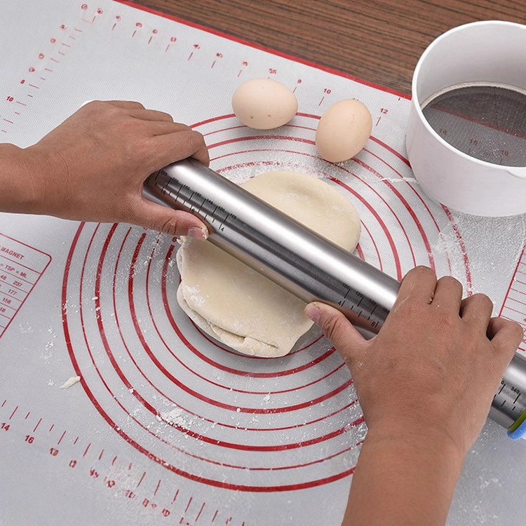 Household Adjustable Stainless Steel Rolling Pin Thickness Scale Dough Skin Kneading Tool Plastic