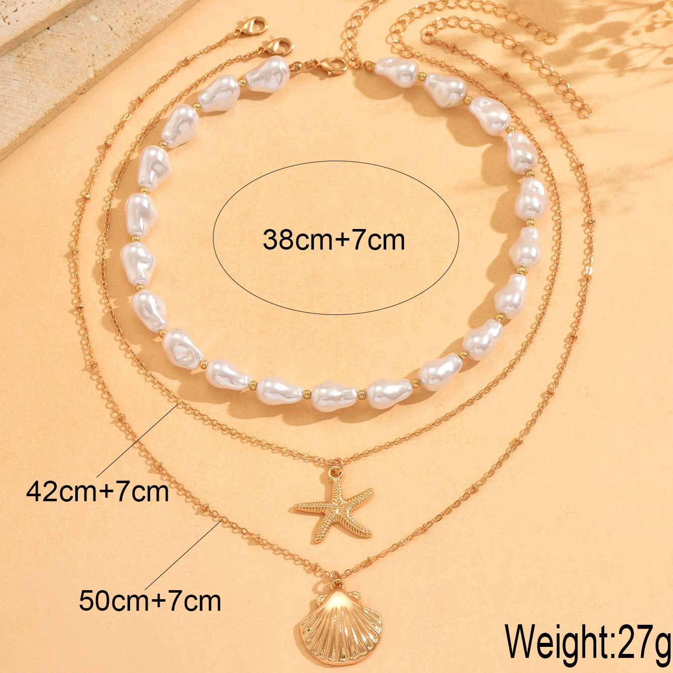 Accessories Simple Starfish Shell Pendant Necklace Vacation Style Pearl Bead Choker Necklace for Women