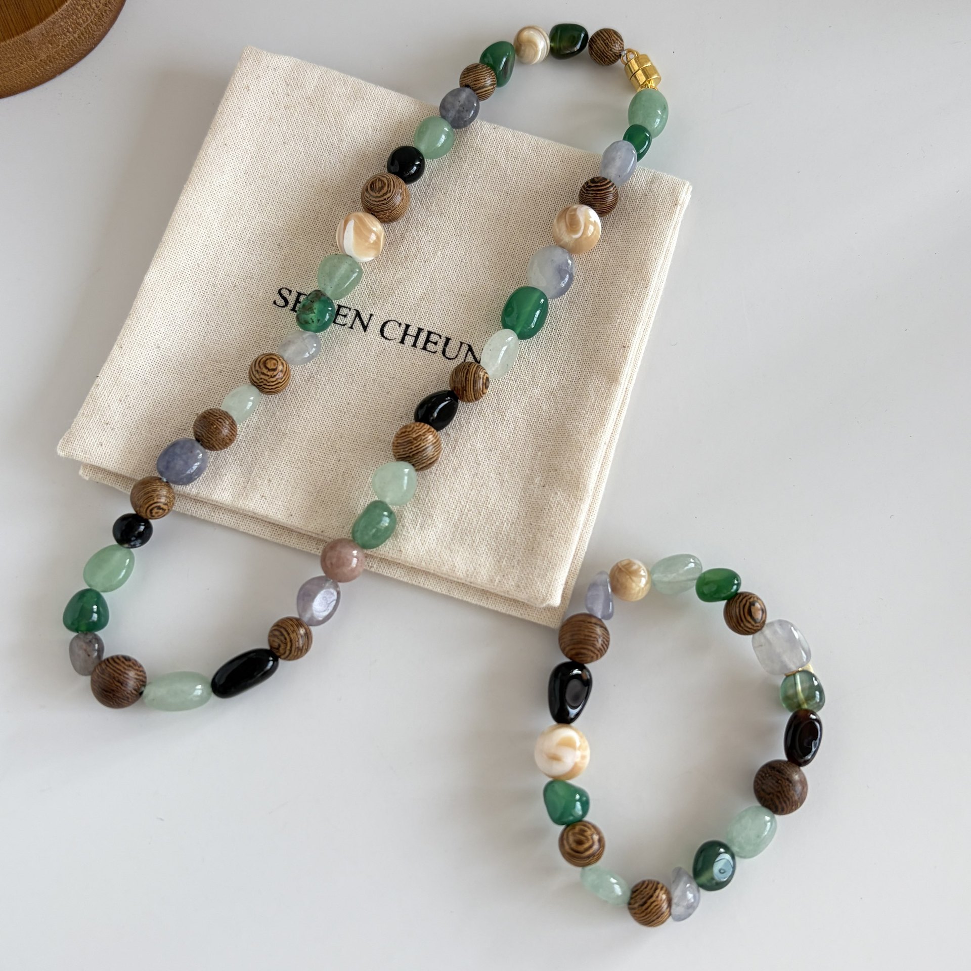 Spring Summer New Wizard of Oz Bracelet Necklace Natural Agate Aventurine Sandalwood Beaded Bracelet for Women Choker Chain New
