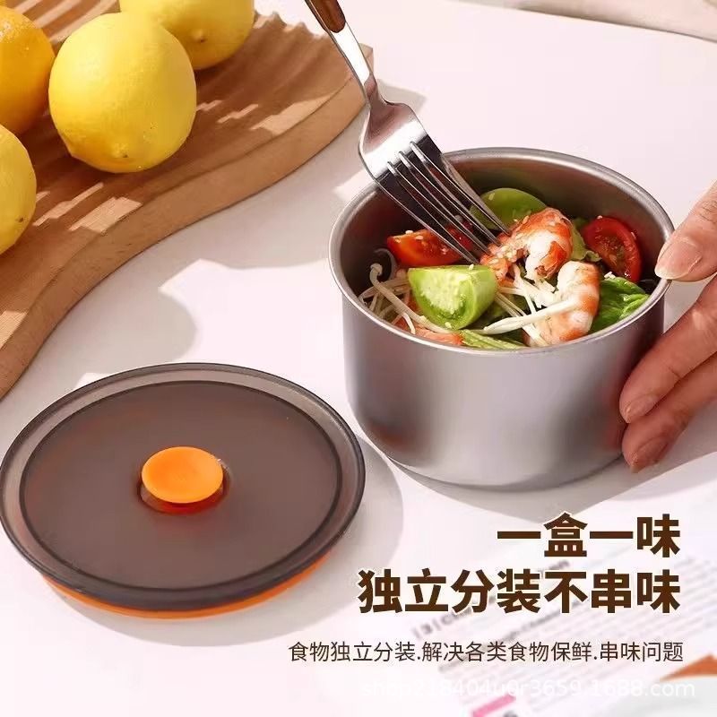 No coating 304 stainless steel round fresh-keeping box food-grade sealed leak-proof refrigerator storage box durable non-rusting