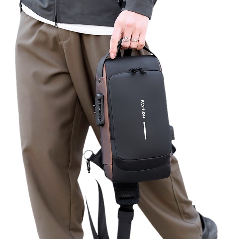 Men's chest bag with combination lock, anti-theft men's shoulder bag, customizable crossbody bag, waist bag, business handbag small