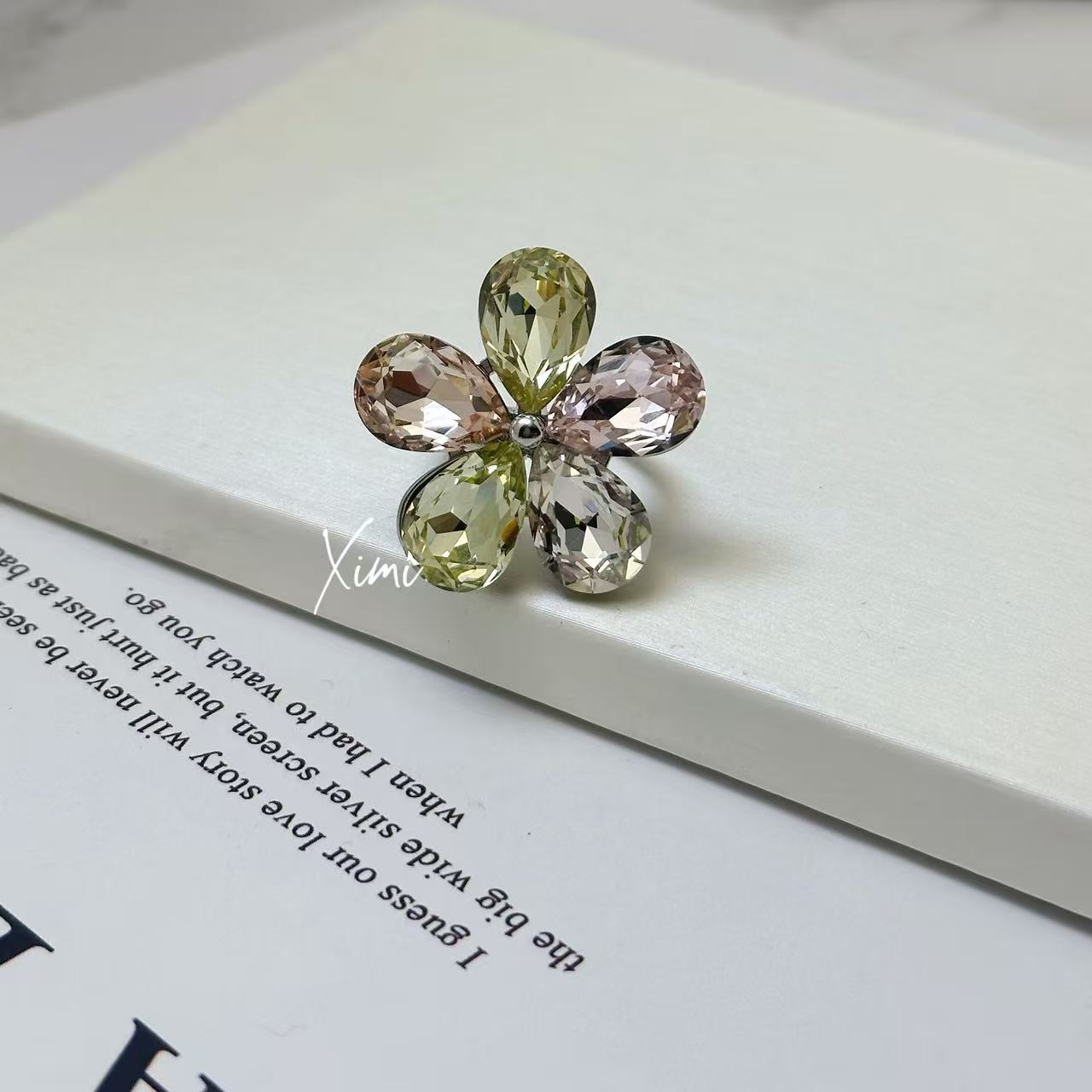 Exaggerated Colorful Five-Petal Flower Ring Band Ring