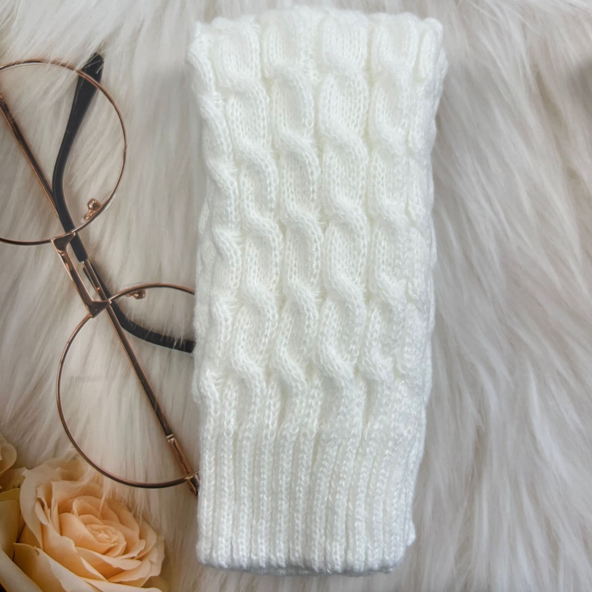 Cable Knit Sock Cuff Women Autumn Winter Solid Color Knit Leg Warmers Coffee Color Yarn Stacked Socks Y2K Leg Warmers