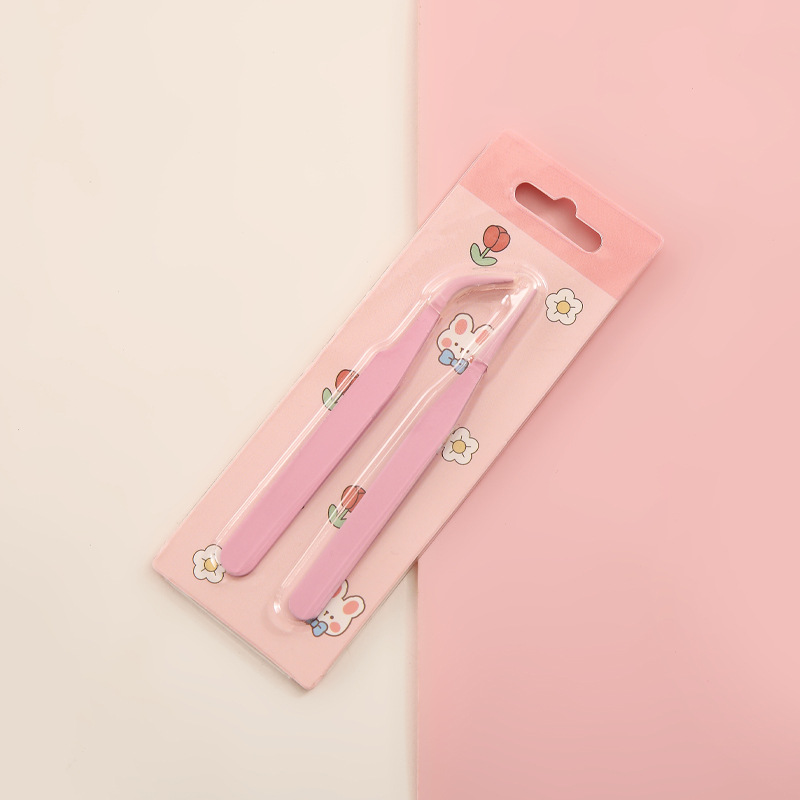 Hand account tweezers stainless steel DIY hand account clip colorful macaron straight curved eyelash tweezers