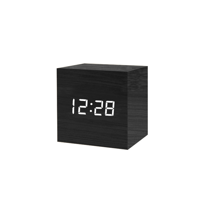 LED wooden clock, night light, voice-activated electronic alarm clock, desktop decoration, gift, student alarm clock