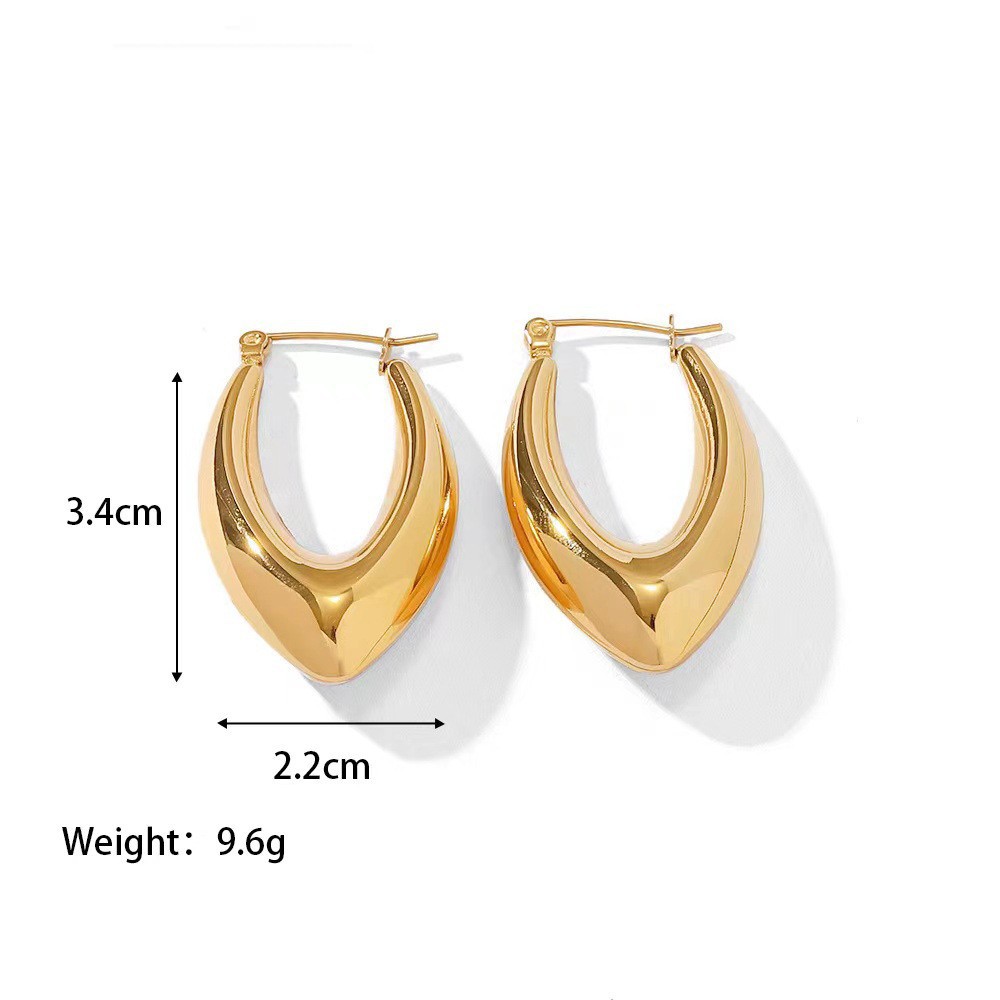 Round stainless steel hollow earrings, oval for women, electroplated 18K earrings earrings