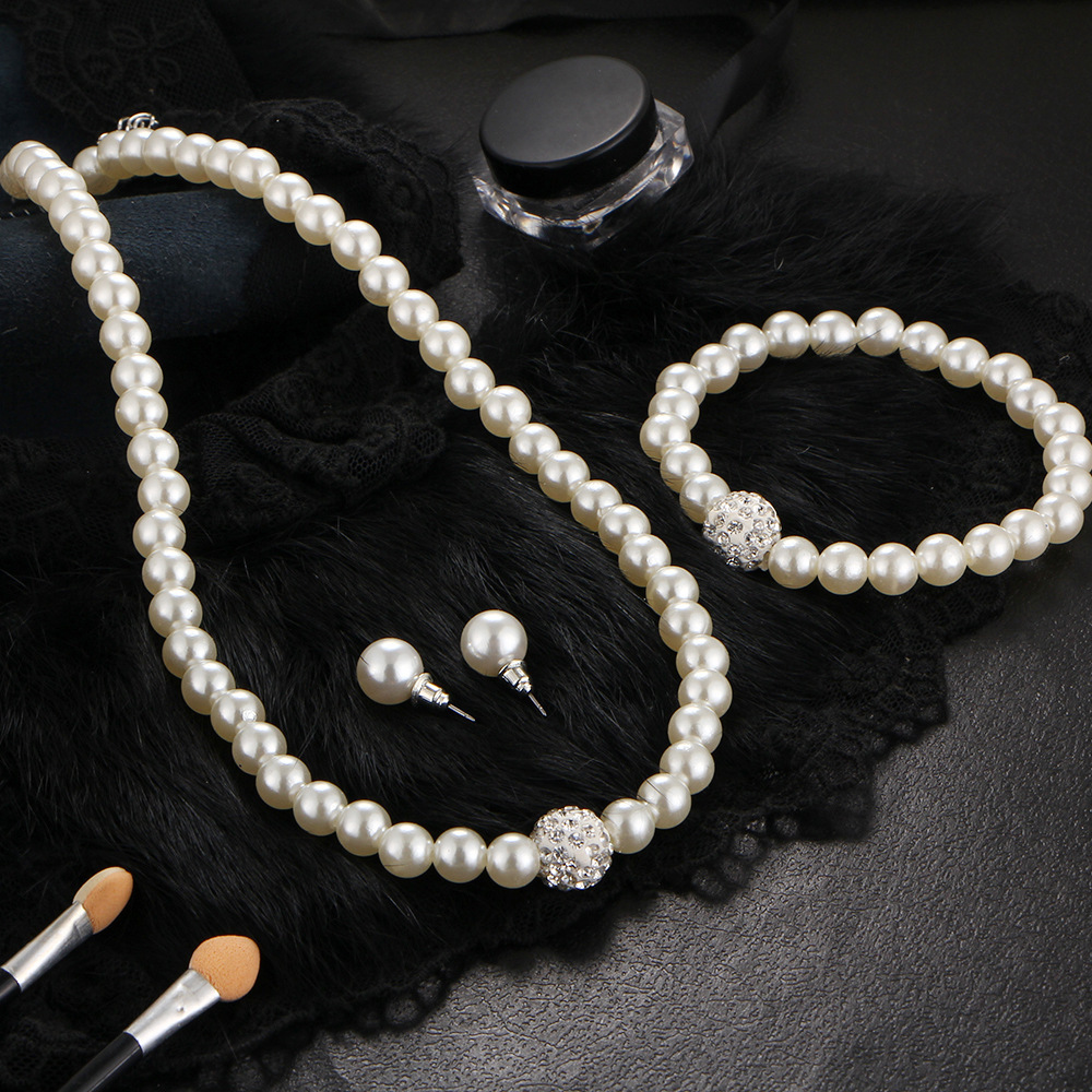 Imitation pearl necklace bracelet earring set three-piece set bridal accessories accessories cross